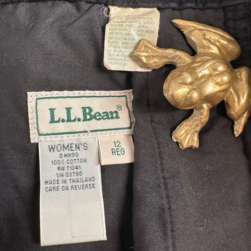 Vtg LL Bean‎ Womens Black Cotton Pencil Skirt Size 12 Reg Knee Length Back Vent
